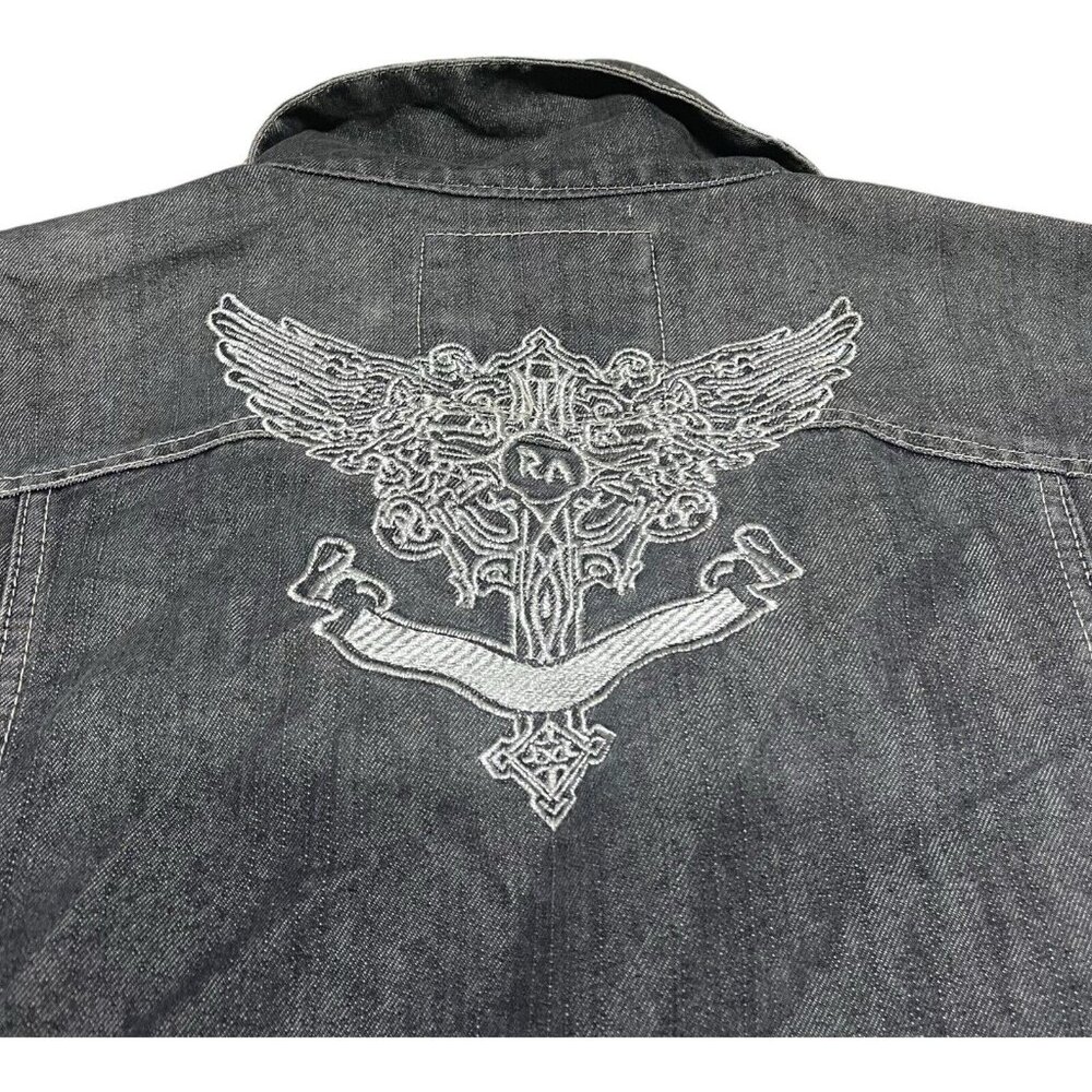 Red Ape Denim Jean Trucker Biker Jean Jacket Black Size 2XL 42 XXL Embroidered